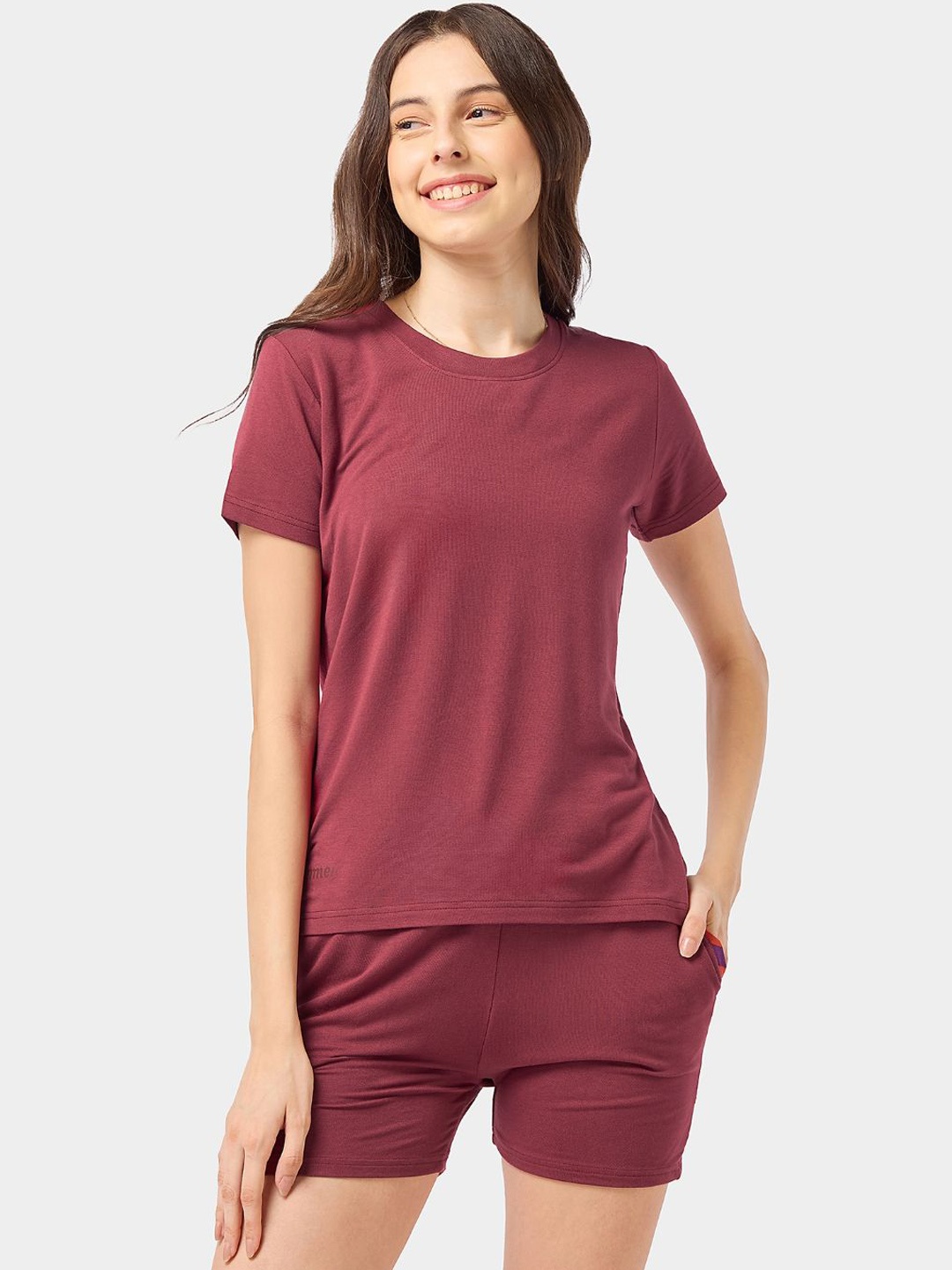 

bummer Round Neck Micro Modal T-Shirt With Shorts, Maroon