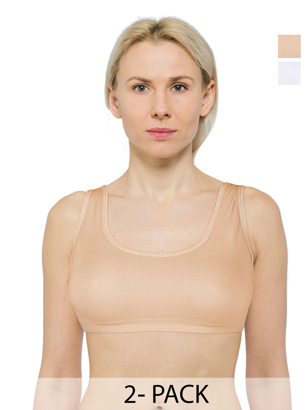 

ComfyStyle Pack Of 2 Full Coverage Non Padded Non-Wired Sport Bra, Beige