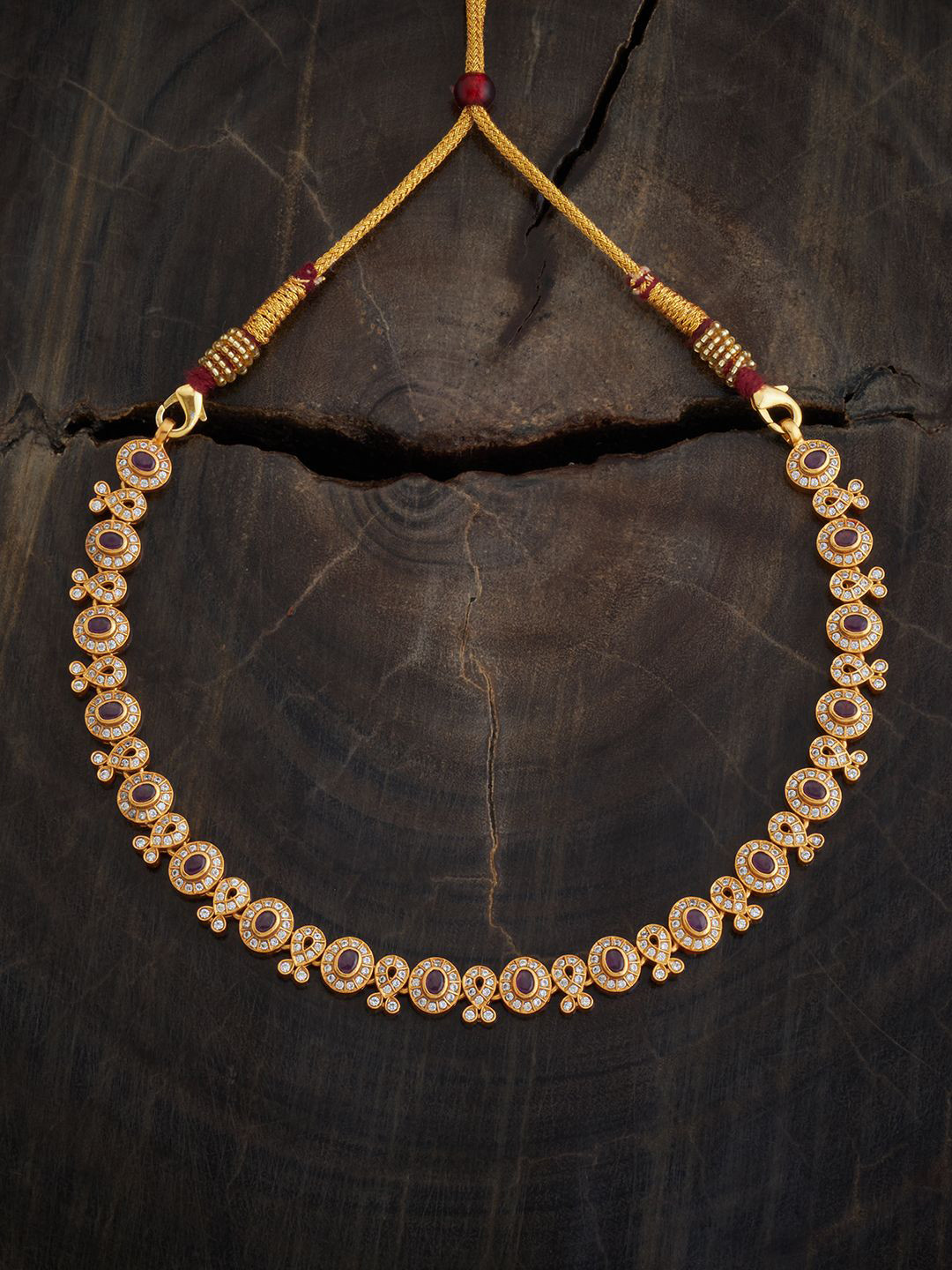 

Kushal's Fashion Jewellery 92.5 Pure Silver Gold-Plated Artificial Stones Temple Necklace