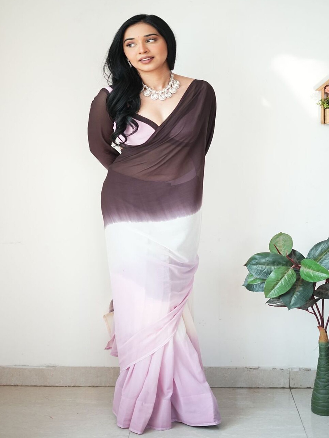 

SANJANA SILK Ombre Sequinned Pure Georgette Saree, Black