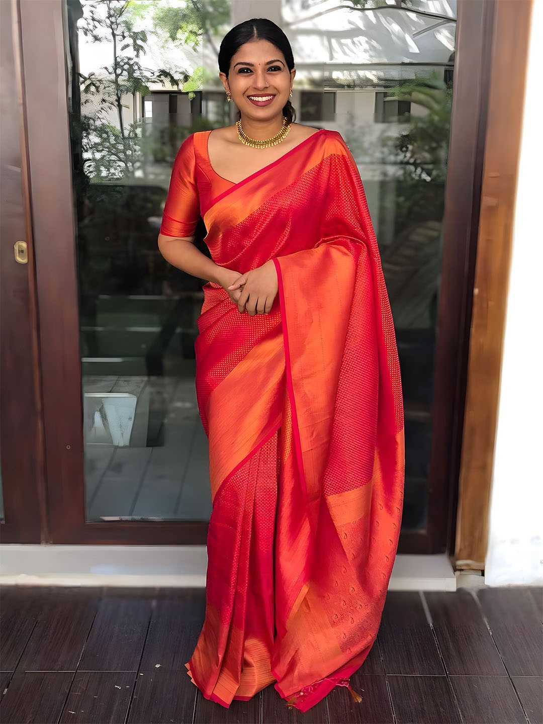 

Anouk Woven Design Zari Kanjeevaram Saree, Red