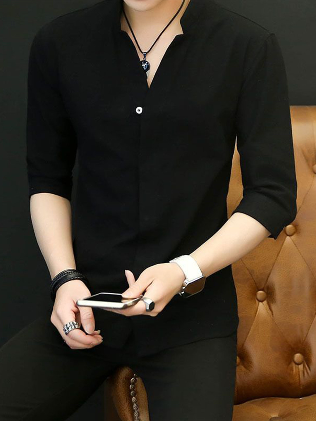 

StyleCast Men Slim Fit Opaque Casual Shirt, Black