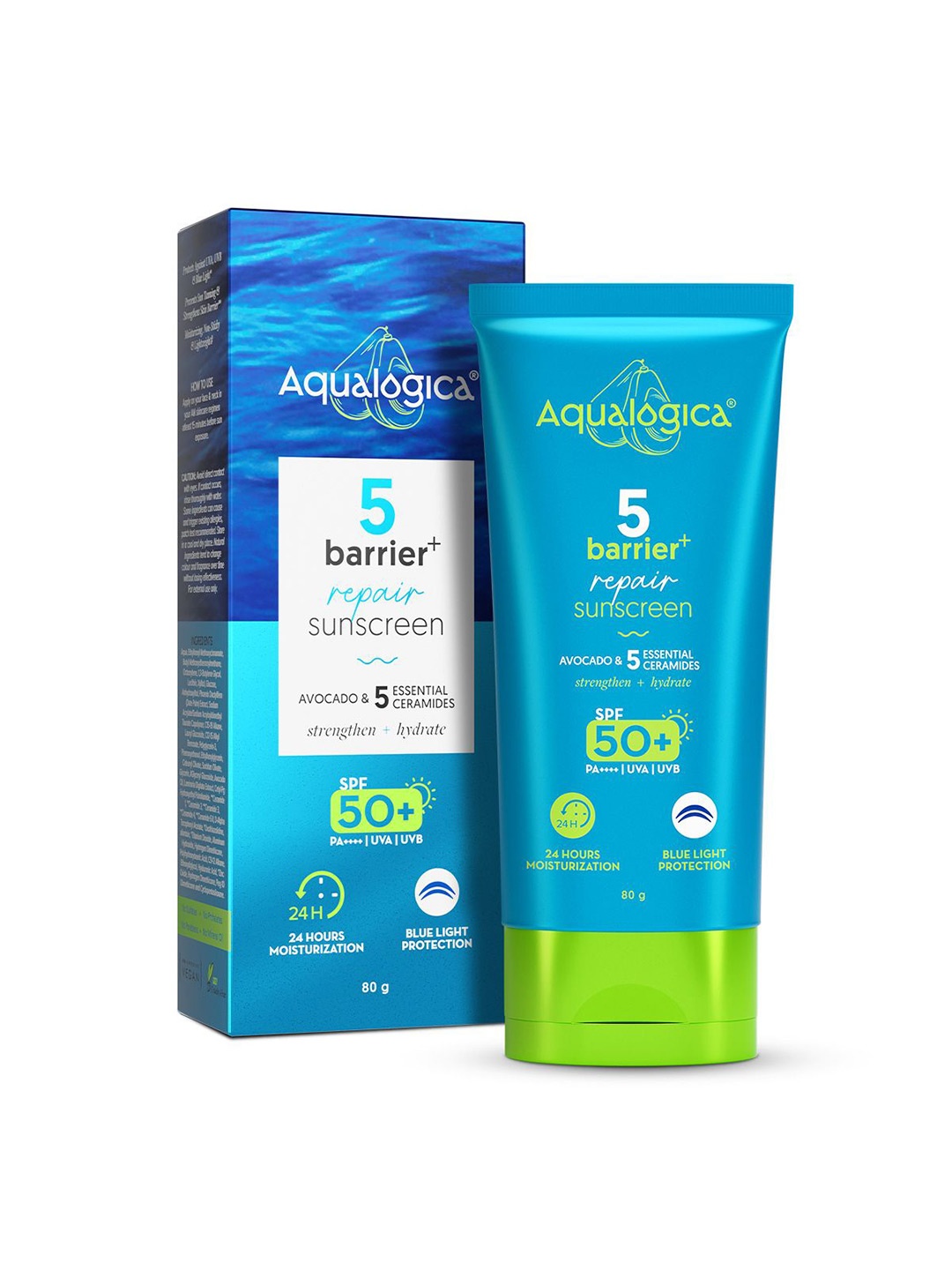 

Aqualogica 5 Barrier+ Repair Avocado & 5 Essential Ceramides Moisturizing Sunscreen- 80g, White