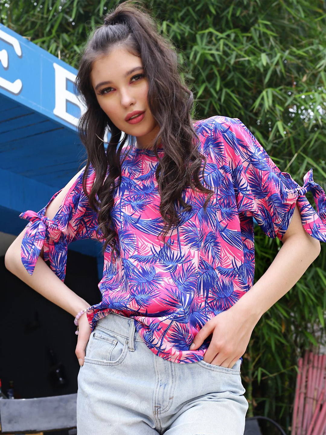 

Sera Women Floral Printed Round Neck Top, Fuchsia