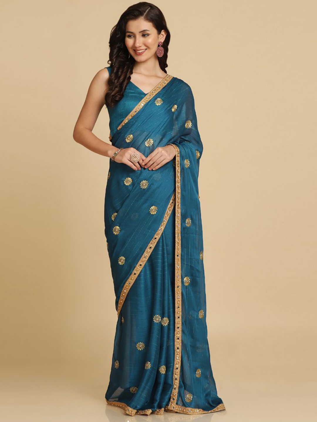 

ASISA Floral Embellished Embroidered Saree, Teal