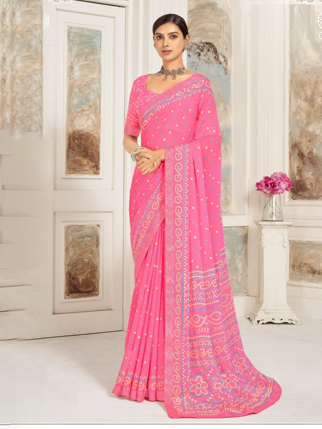 

Reboot Fashions Bandhani Pure Chiffon Bandhani Saree, Pink