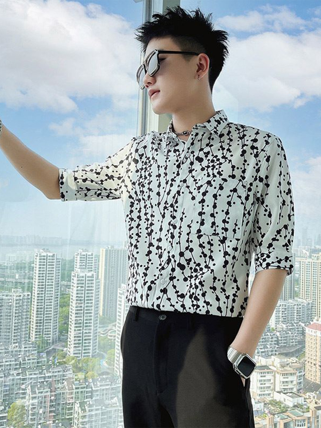 

StyleCast Men Opaque Printed Casual Shirt, White