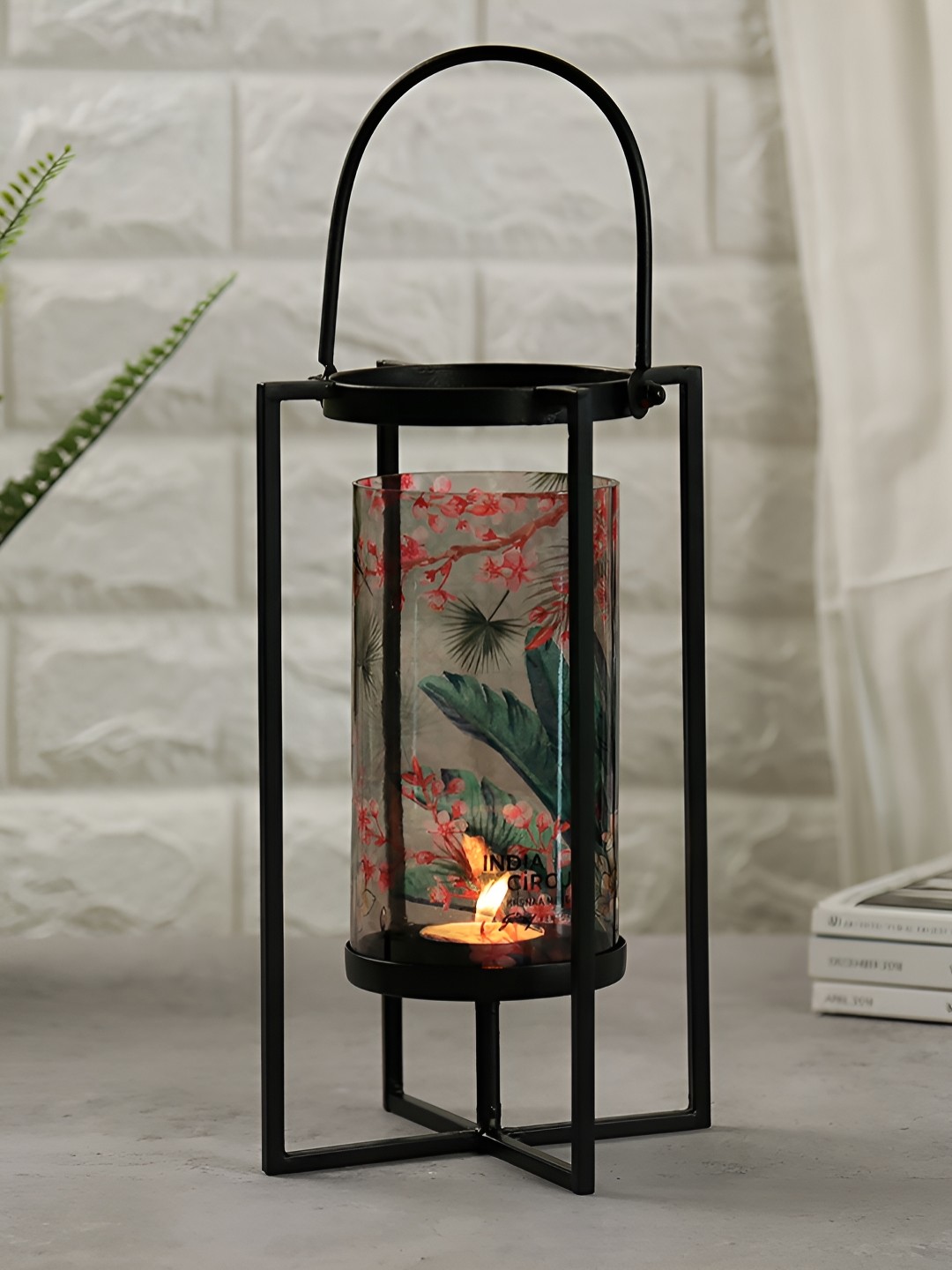 

India Circus by Krsnaa Mehta Green & Black Printed Iron Cylindrical Table Lamp