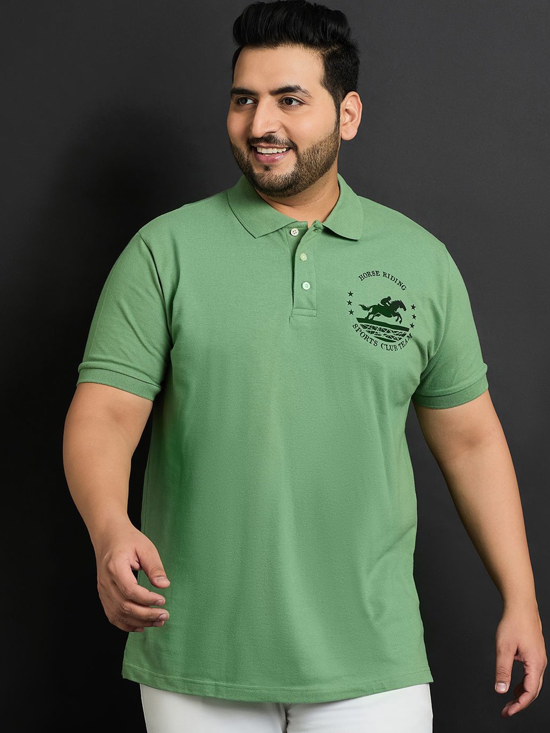 

bigbanana Plus Size Polo Collar Cotton T-shirt, Green