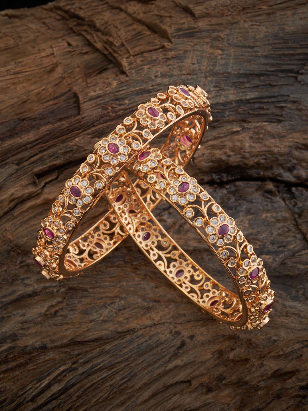 

Kushal's Fashion Jewellery Set Of 2 Gold-Plated Ruby Zircon-Studded Bangles