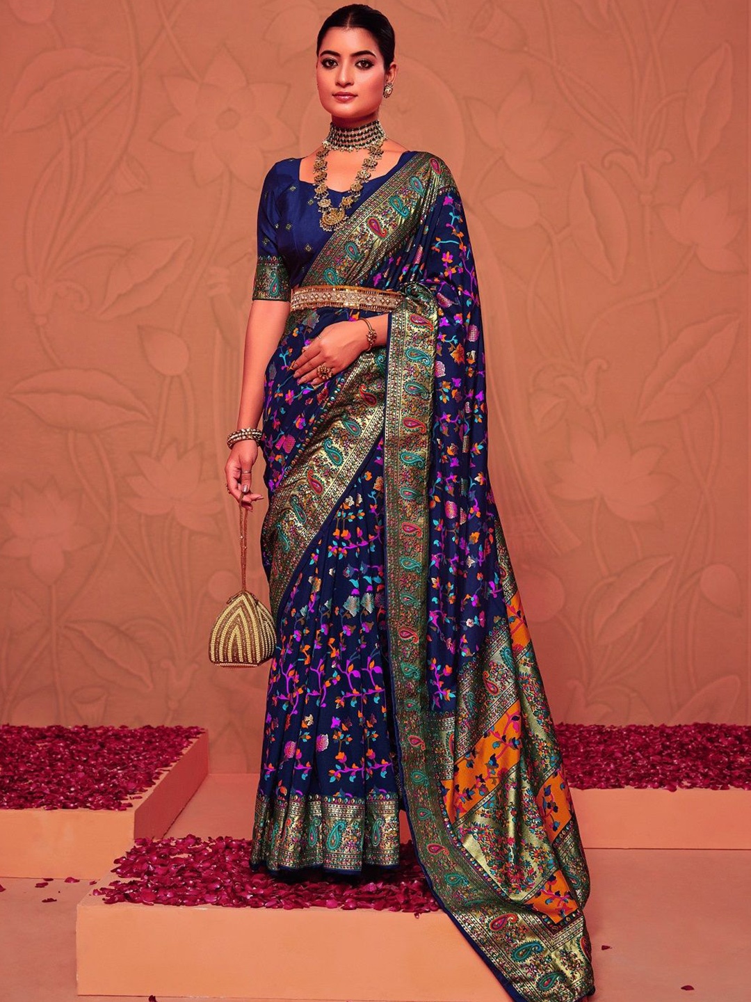 

Stylum Floral Zari Art Silk Tussar Saree, Blue