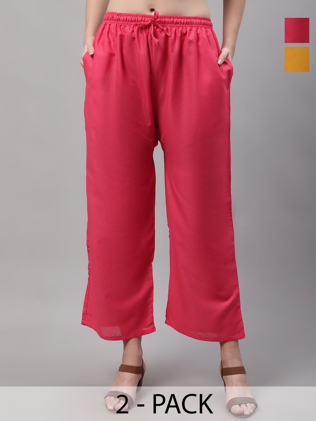 

Jinfo Women Pack of 2 Solid Ethnic Palazzos, Red