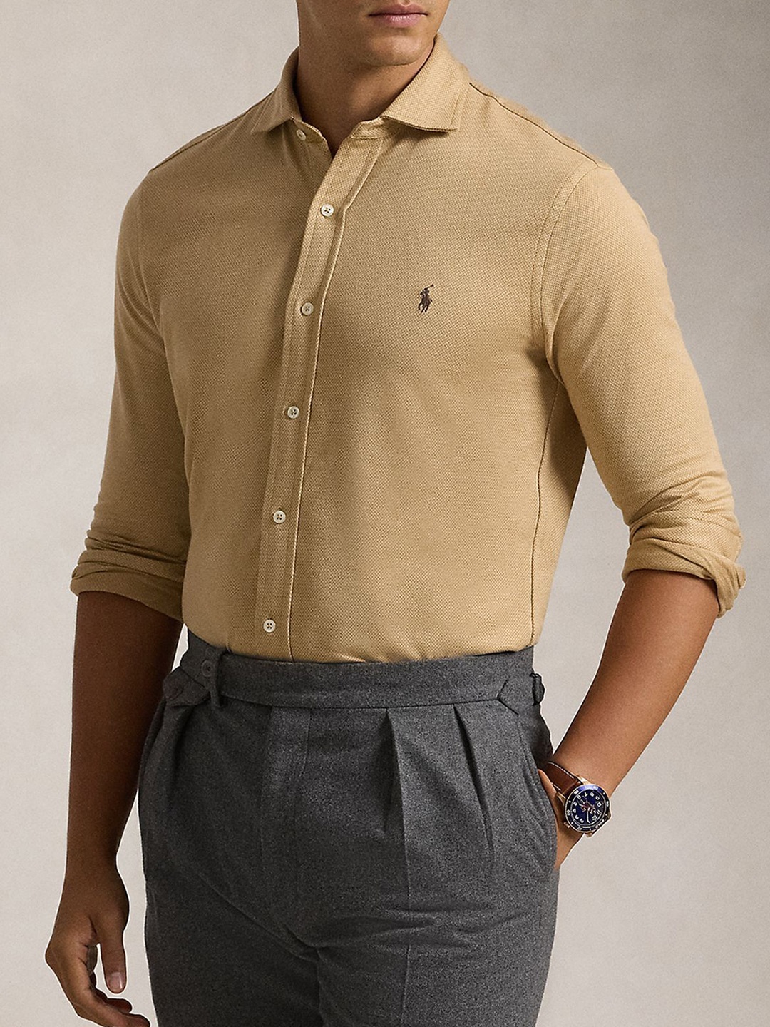 

Polo Ralph Lauren Herringbone Jacquard-Knit Shirt, Beige