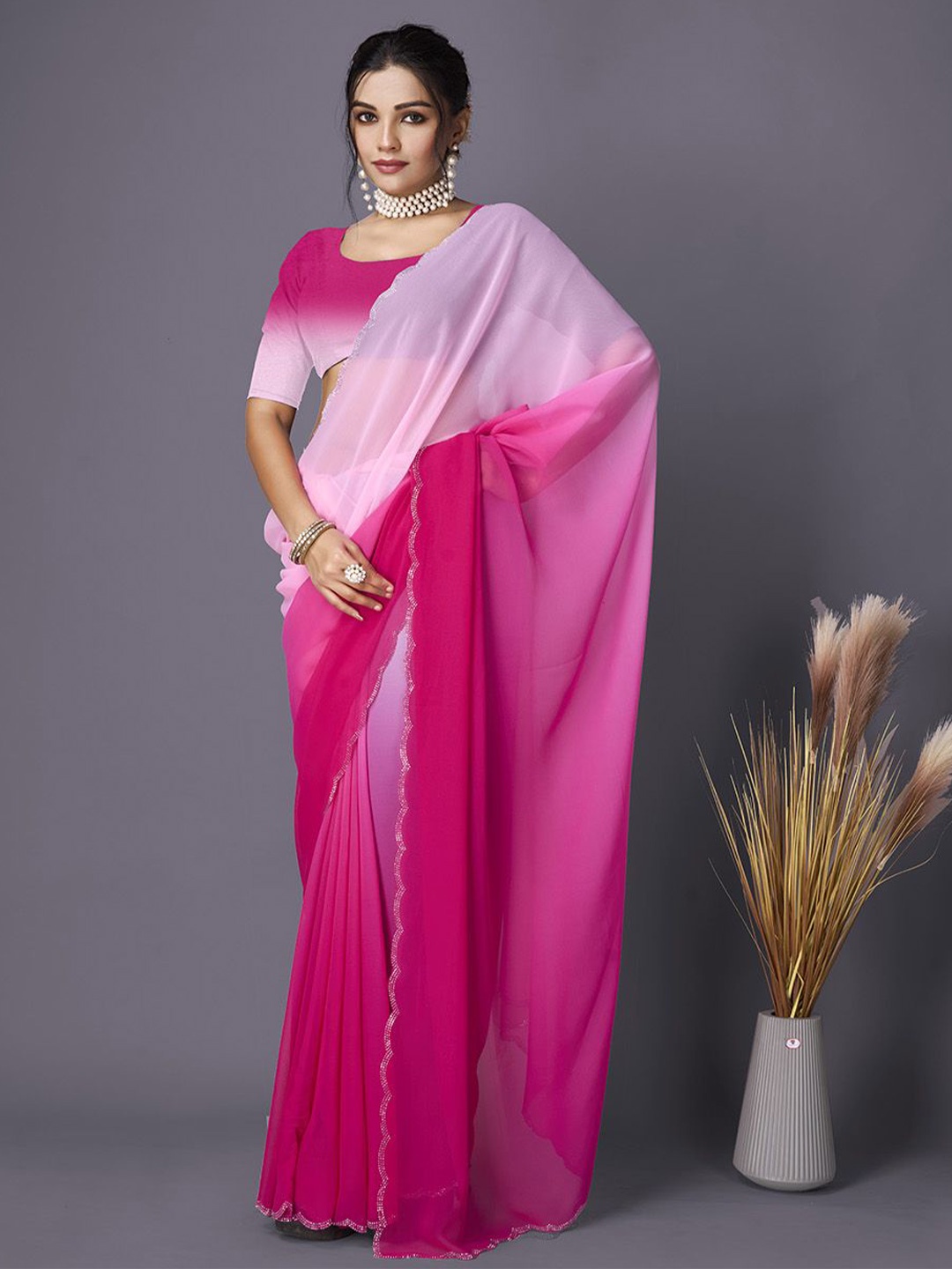 

NIRMAL CREATION Ombre Saree, Pink
