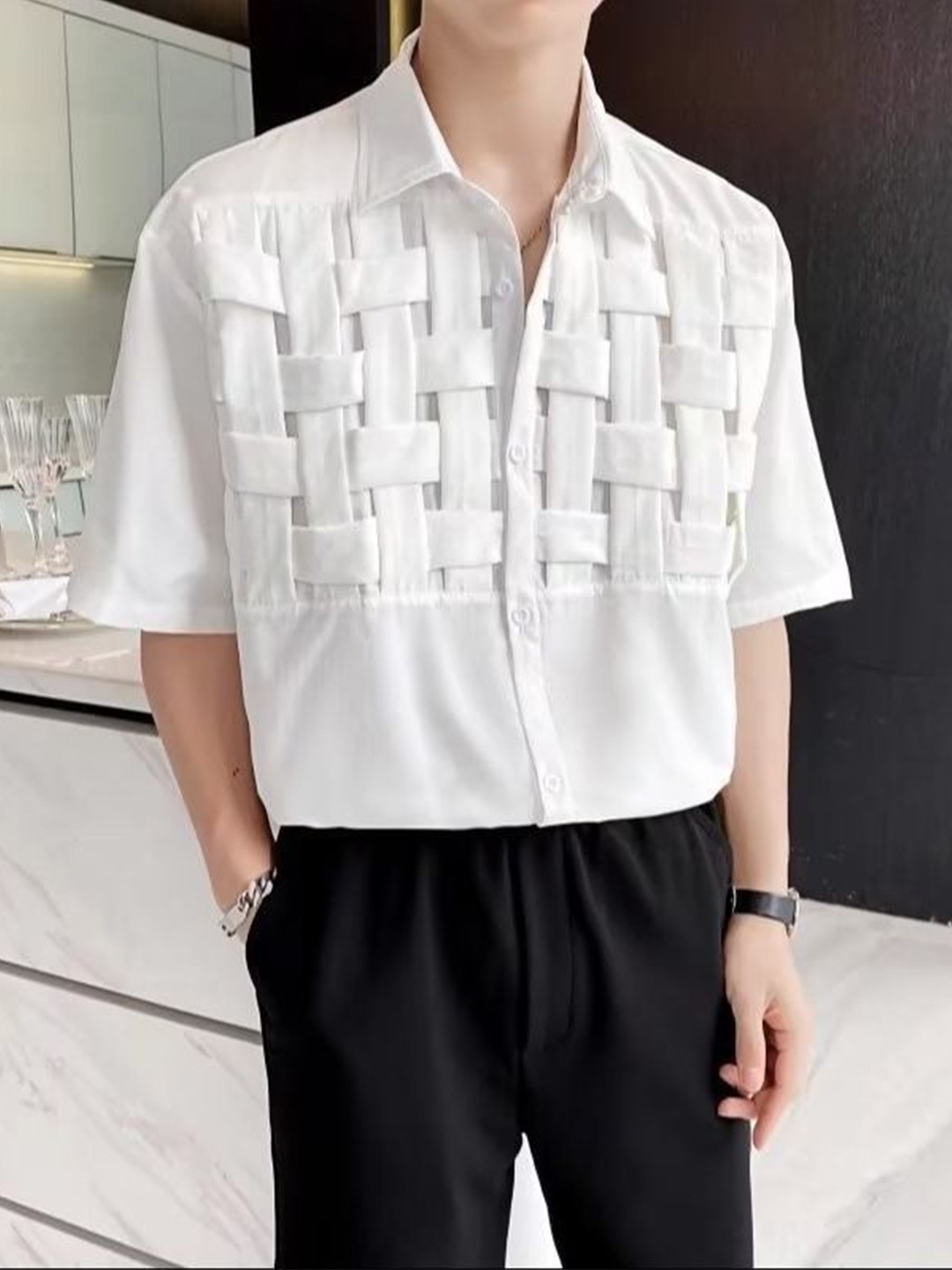 

StyleCast Men Opaque Printed Casual Shirt, White