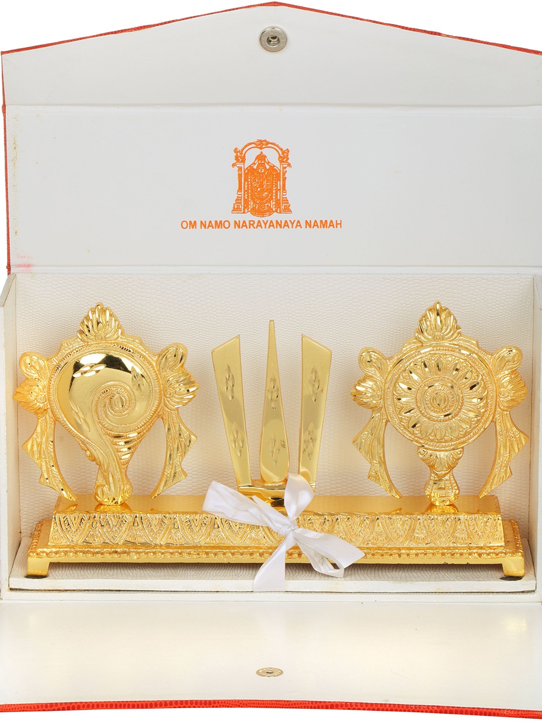 

Exotic India Brass Religious Vaishnava Symbols Showpiece, Gold