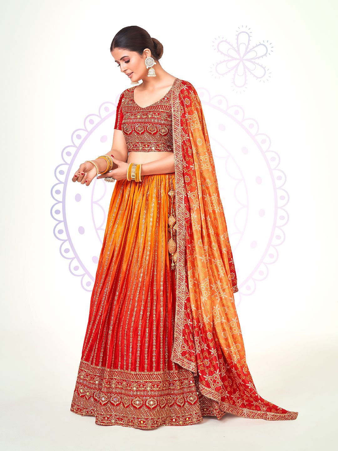 

SHOPGARB Embroidered Thread Work Semi Stitched Lehenga & Unstitched Blouse With Dupatta, Red