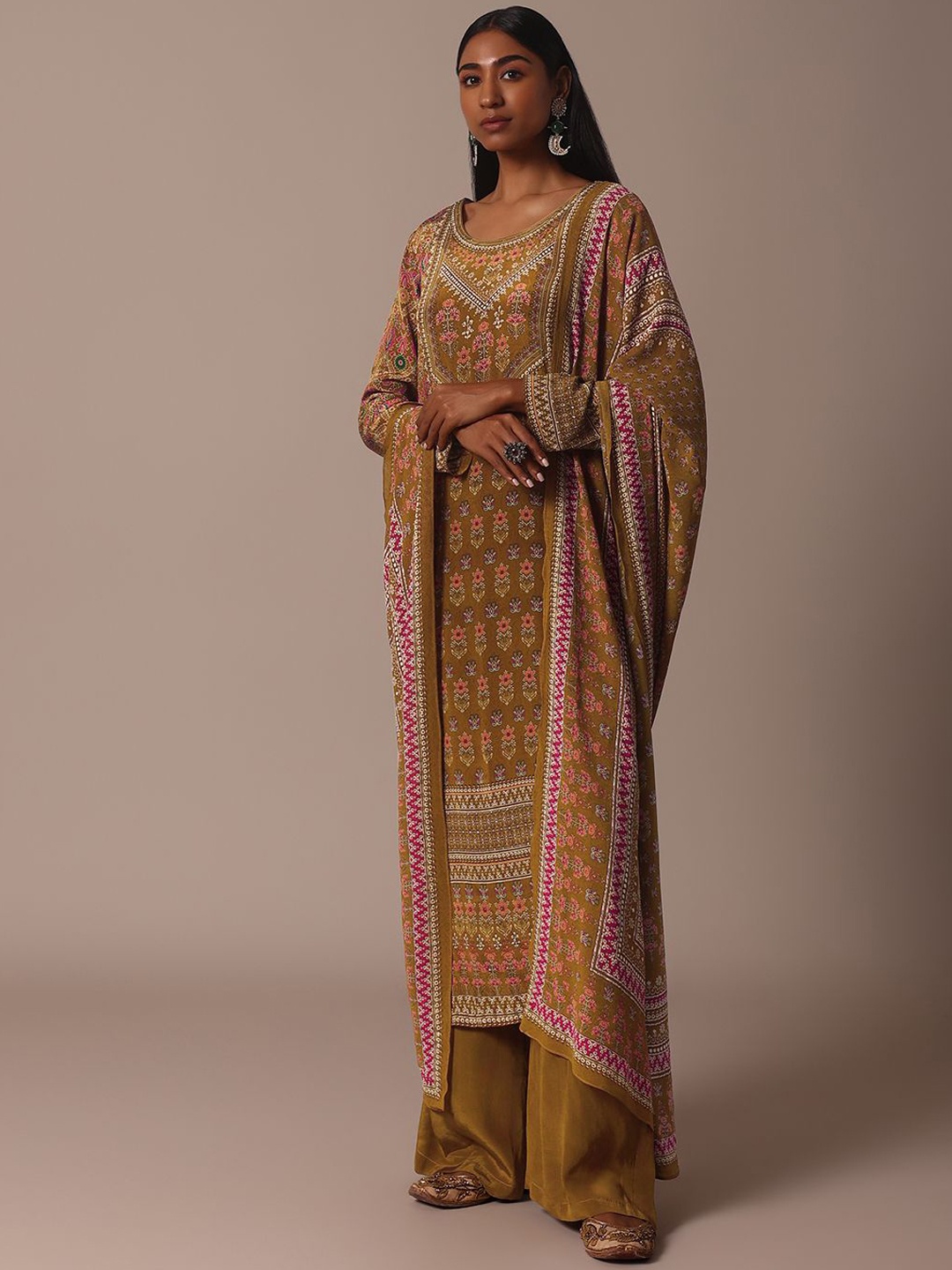 

KALKI Fashion Floral Printed Straight Chiffon Kurta with Palazzos & Dupatta, Yellow