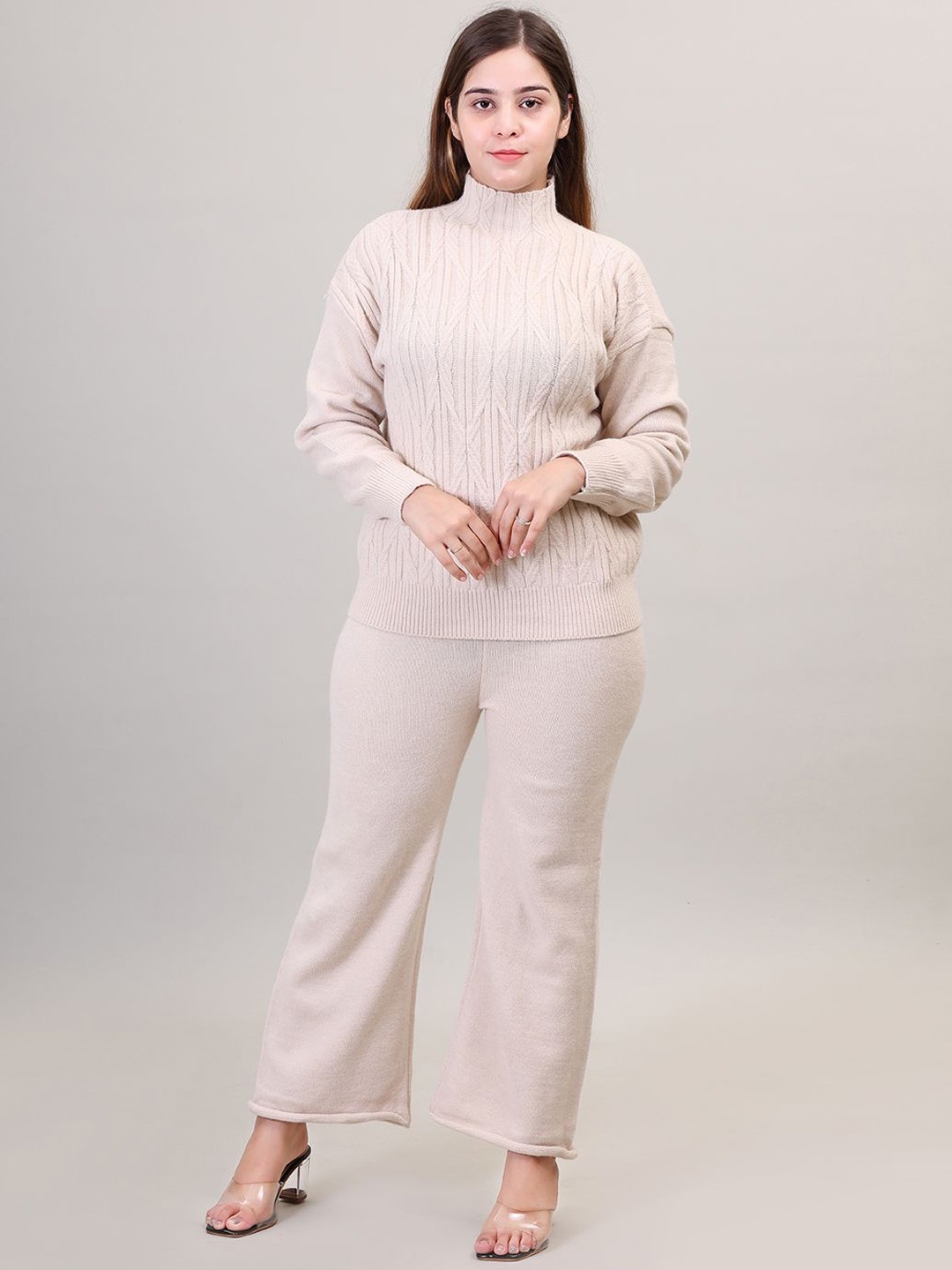 

Camey High Neck Long Sleeves Sweater & Trousers, Beige