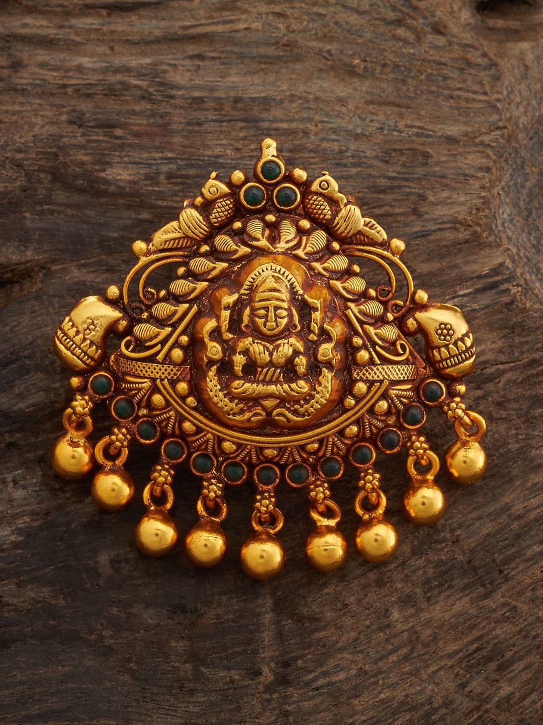 

Kushal's Fashion Jewellery Gold Plated 92.5 Pure Silver Artificial Stones Temple Pendant