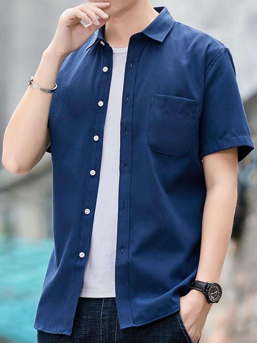 

StyleCast Men Slim Fit Opaque Casual Shirt, Navy blue