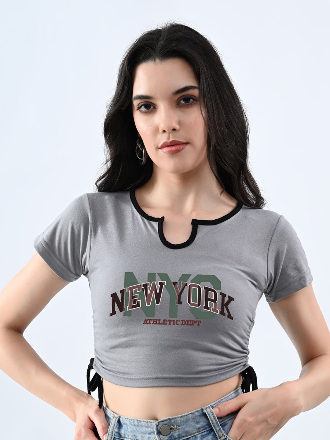 

CLAFOUTIS Print Cotton Crop Top, Grey