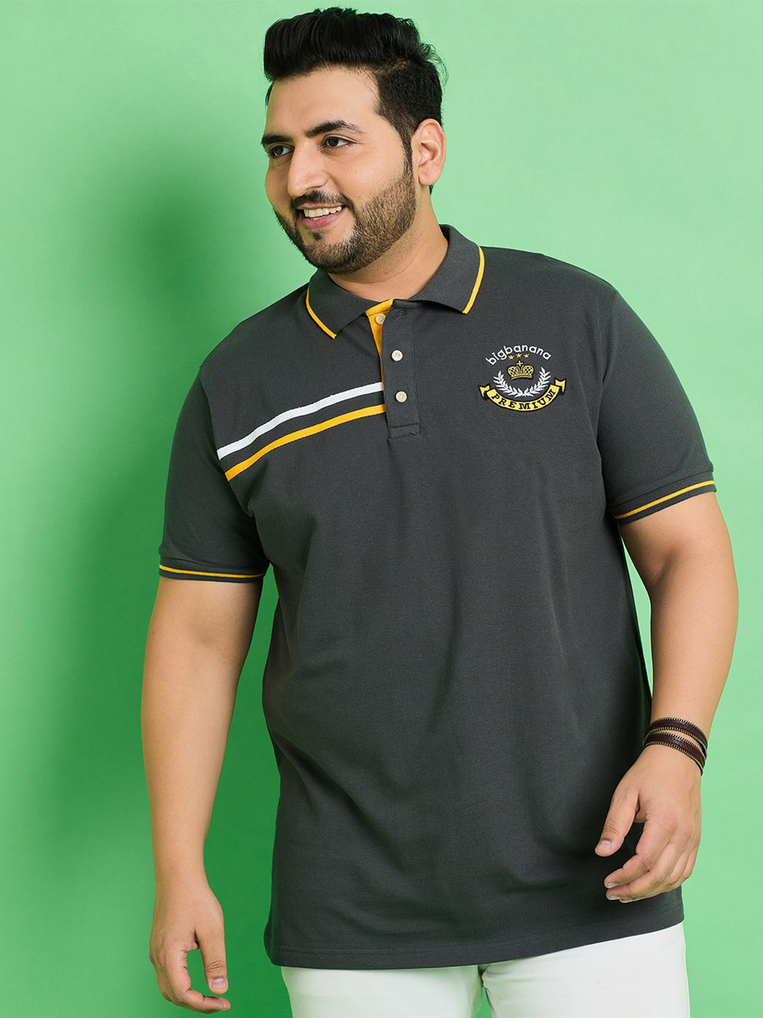 

bigbanana Plus Size Polo Collar Cotton T-shirt, Grey