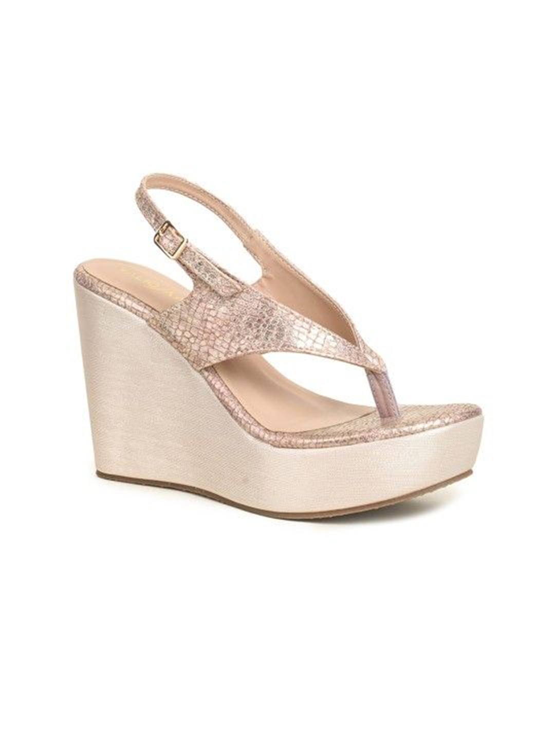 

VALIOSAA Women Textured Wedge Heel Sandals, Rose gold