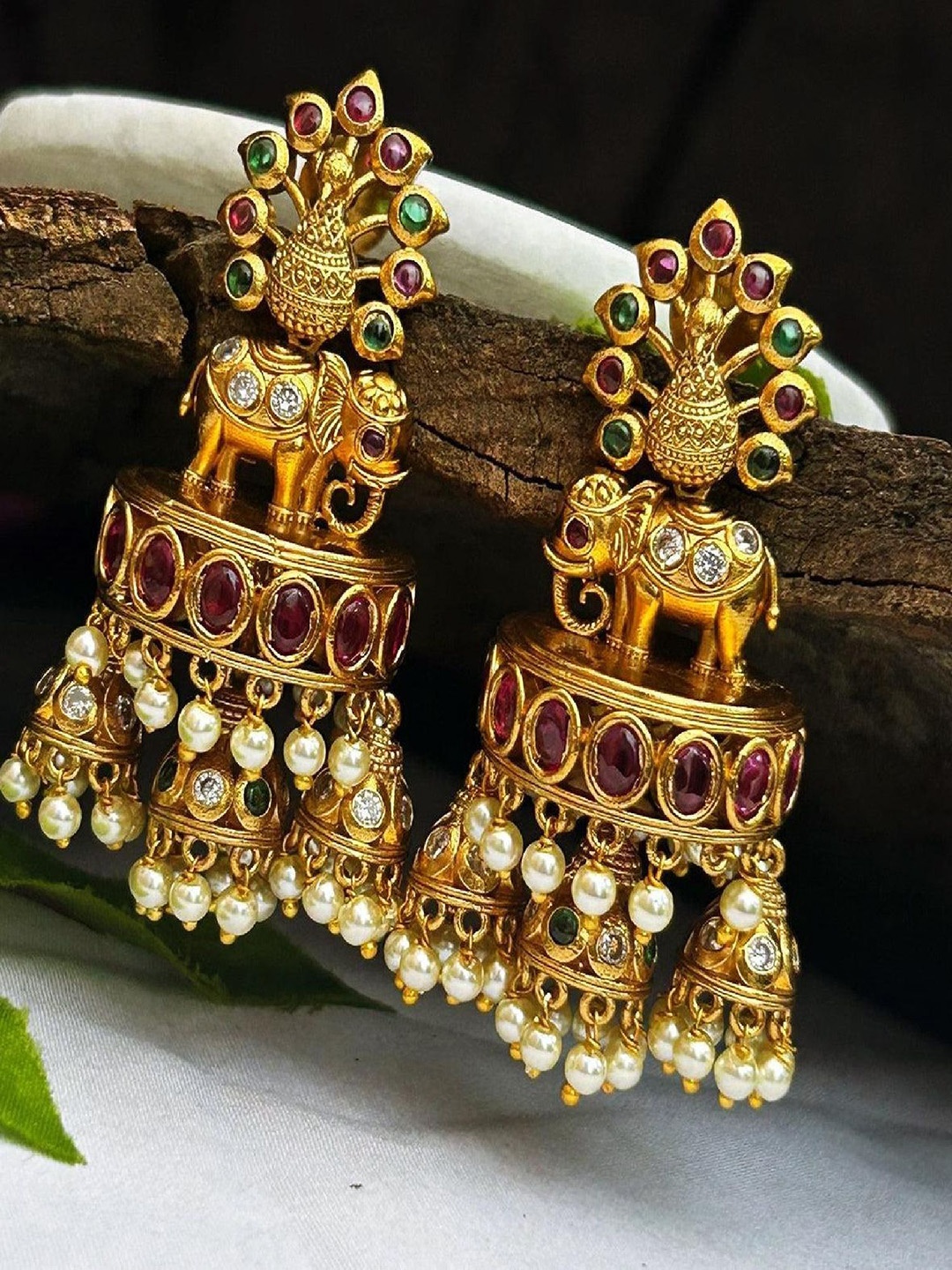 

GRIIHAM Gold Plated CZ Studded & Beaded Contemporary Brass Jhumkas