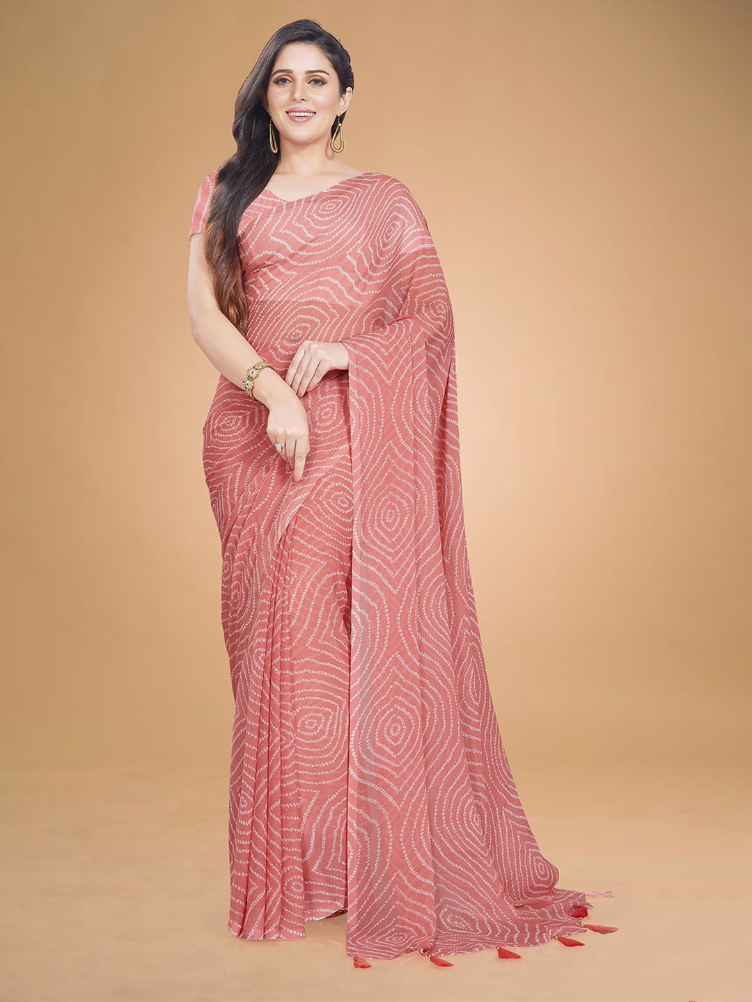 

Rani Saahiba Bandhani Printed Saree, Pink