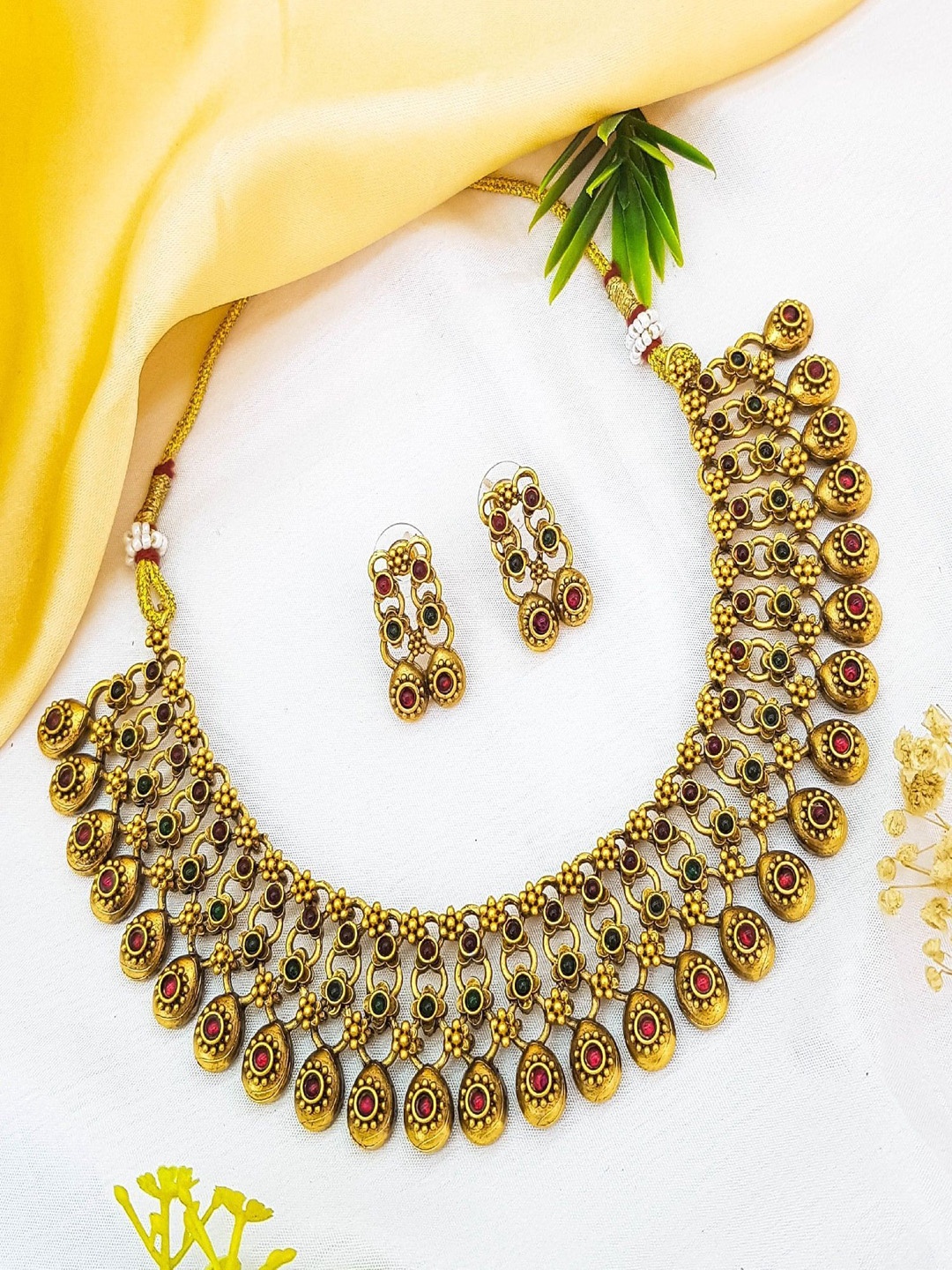 

GRIIHAM Gold-Plated American Diamond Studded Necklace and Earrings