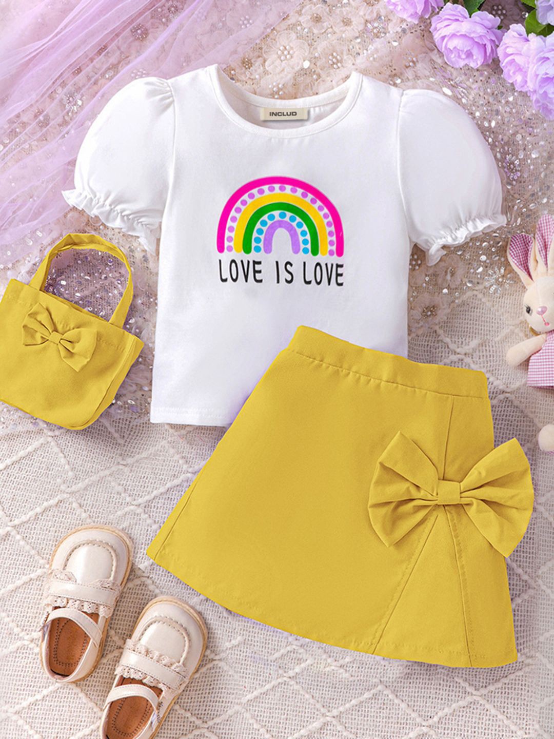 

INCLUD Girls Printed T-shirt with Skirt, Yellow
