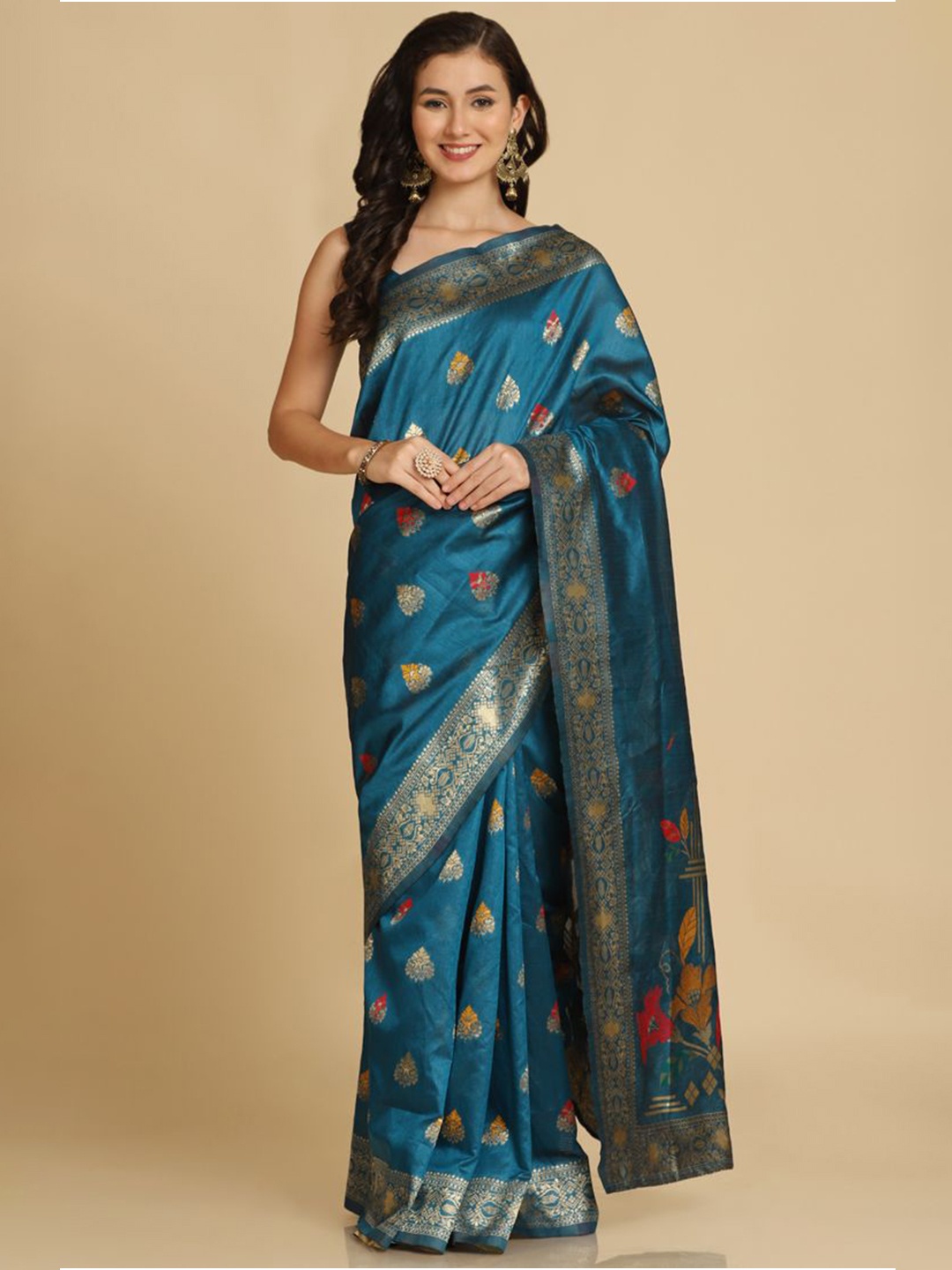 

ASISA Woven Design Zari Saree, Turquoise blue