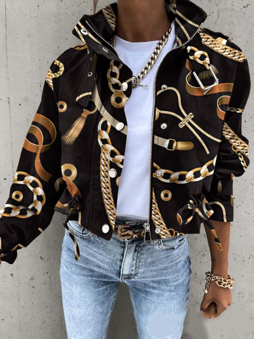 

HERE&NOW Women Crop Tailored Jacket with Patchwork, Black