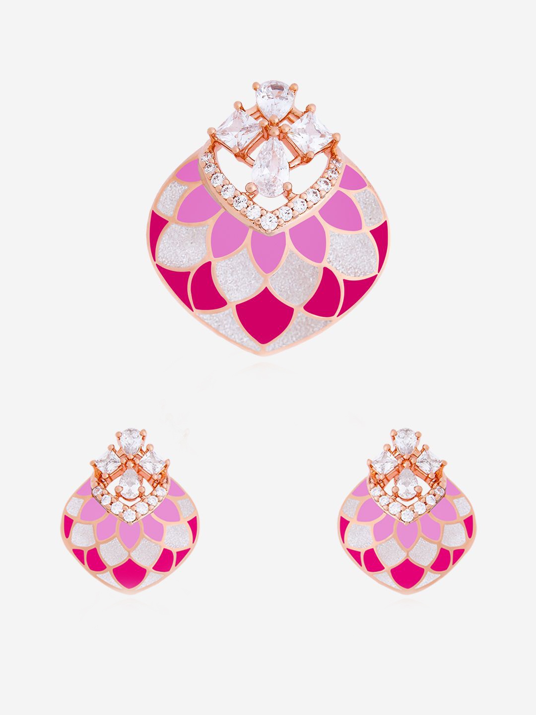 

Kushal's Fashion Jewellery Rose Gold-Plated Zircon-Studded Meenakari Jewellery Set