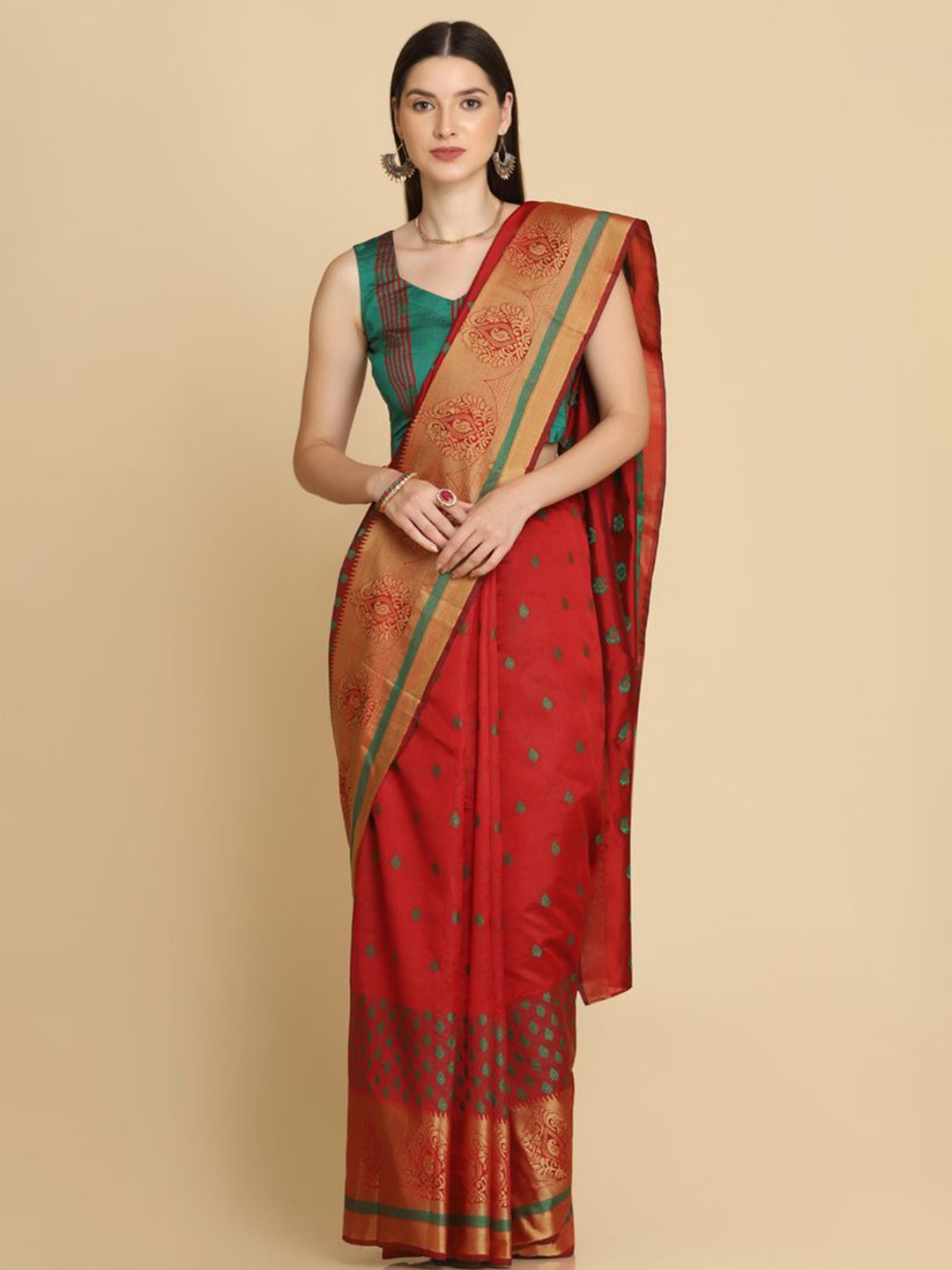 

ASISA Woven Design Festive Saree with Zari Border, Red