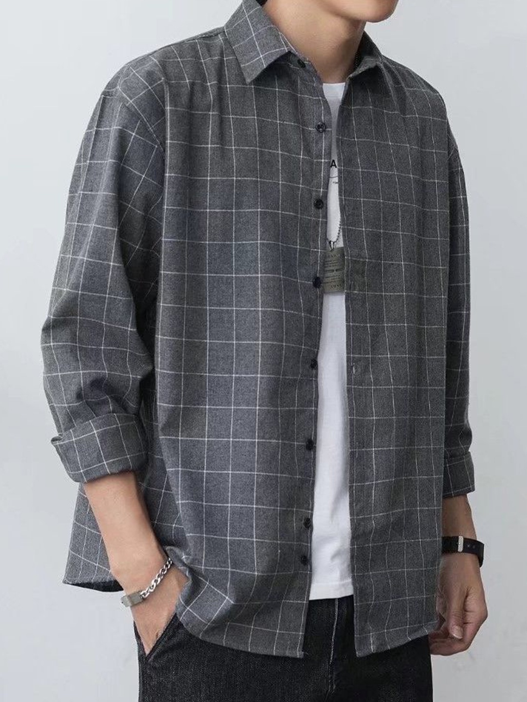 

StyleCast Men Opaque Checked Casual Shirt, Charcoal