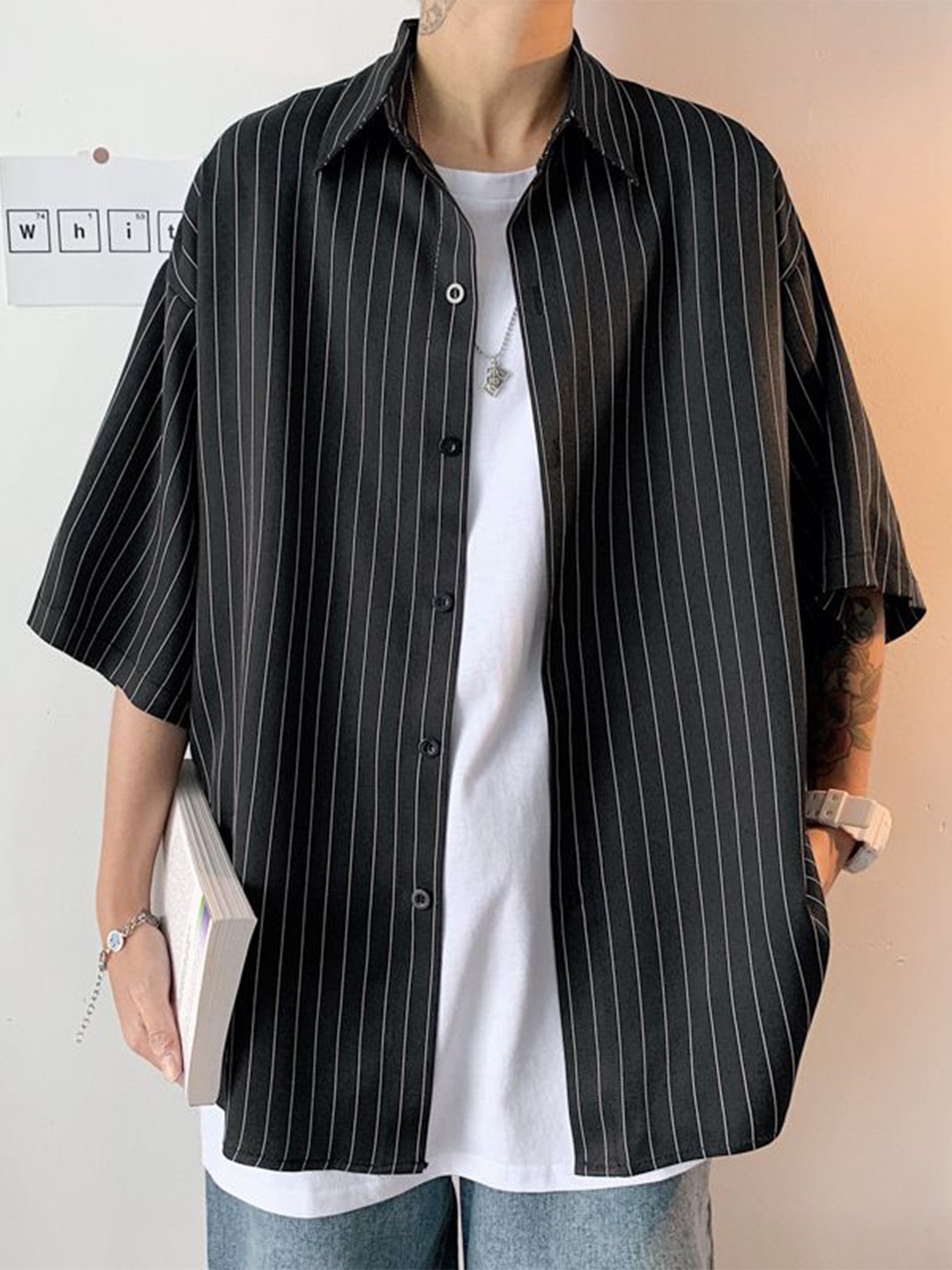 

StyleCast Men Opaque Striped Casual Shirt, Black