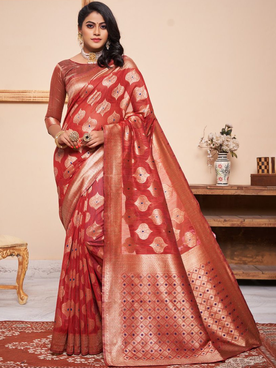 

ASISA Woven Design Zari Banarasi Saree, Red