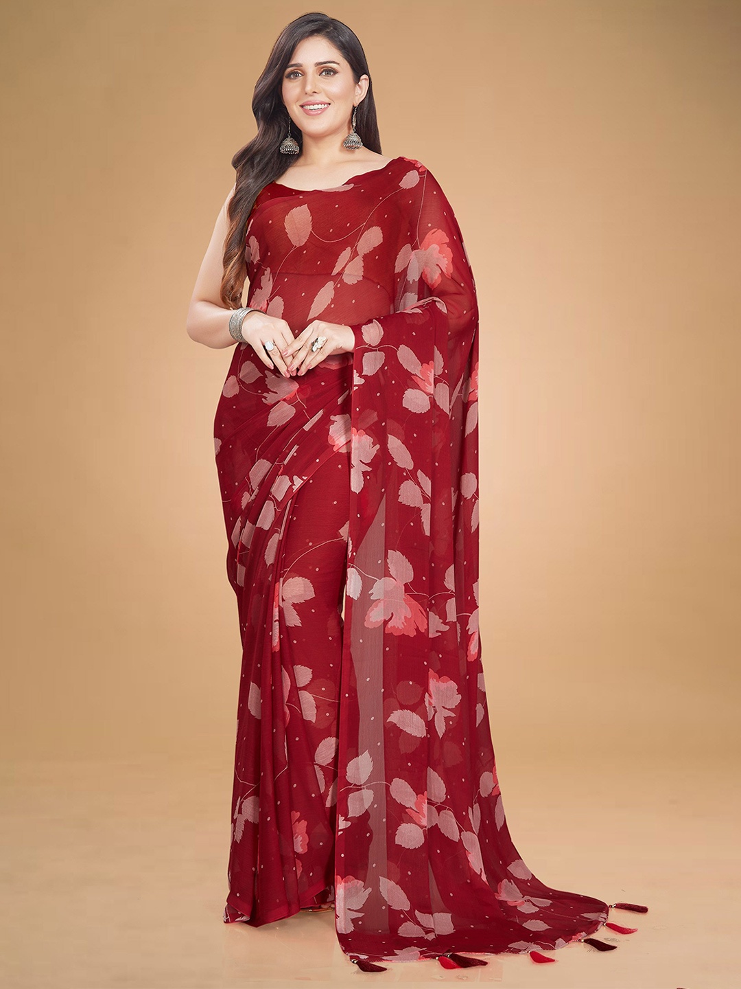 

Rani Saahiba Printed Floral Saree, Maroon
