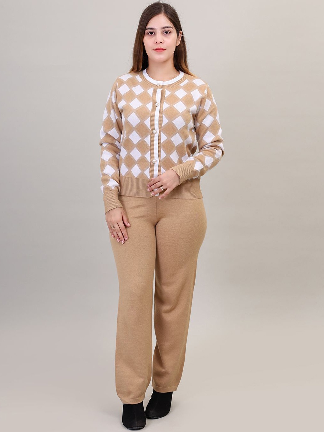

Camey Printed Pure Wool Sweater & Trouser, Beige