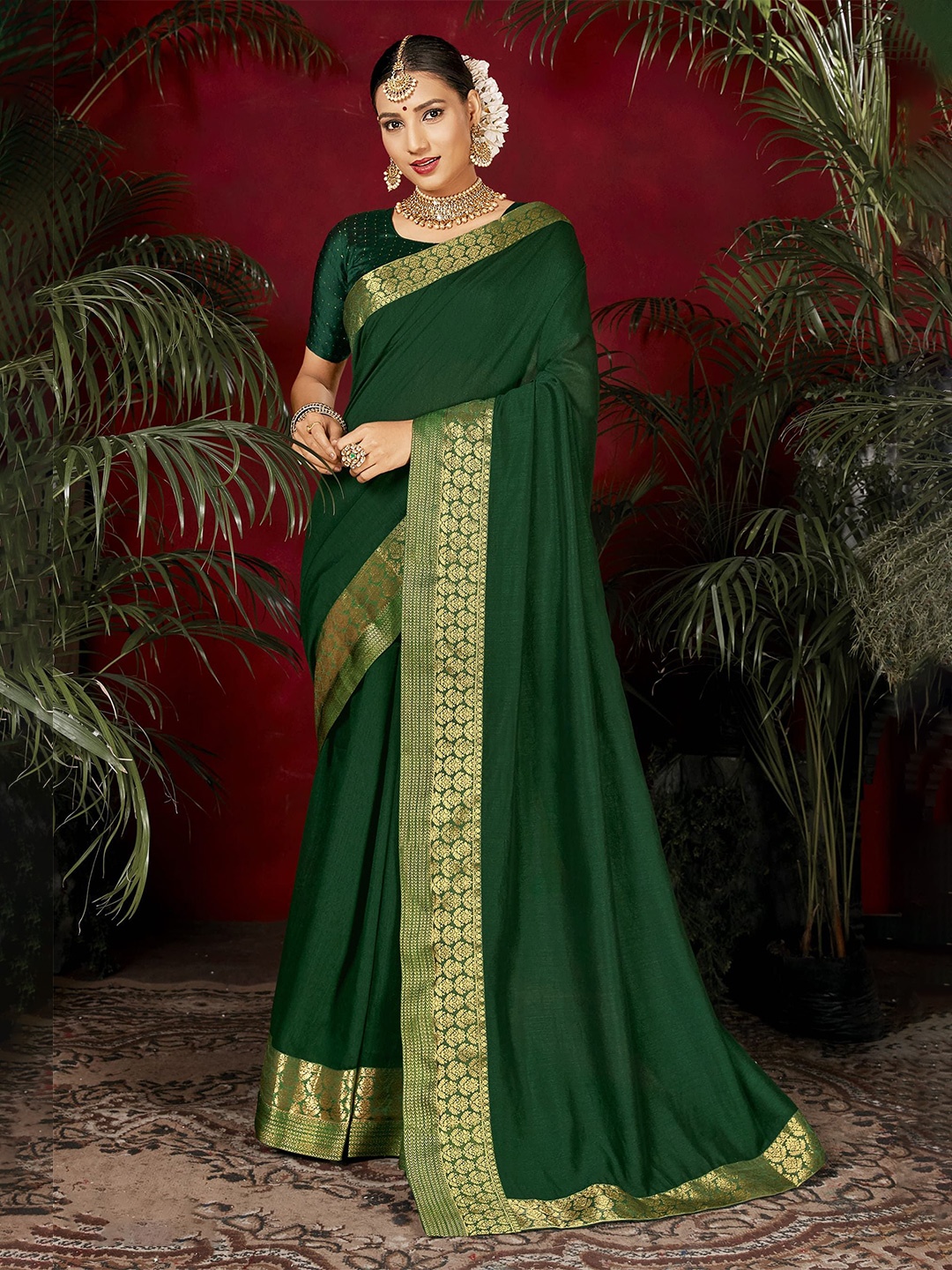 

NIRMAL CREATION Zari Pure Silk Saree, Green