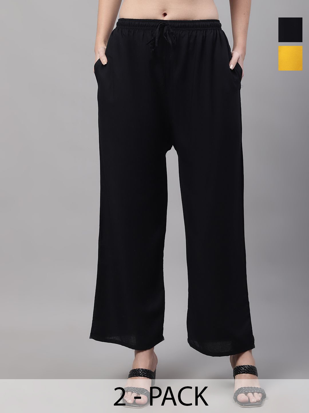 

Jinfo Women 2 Knitted Ethnic Palazzos, Black