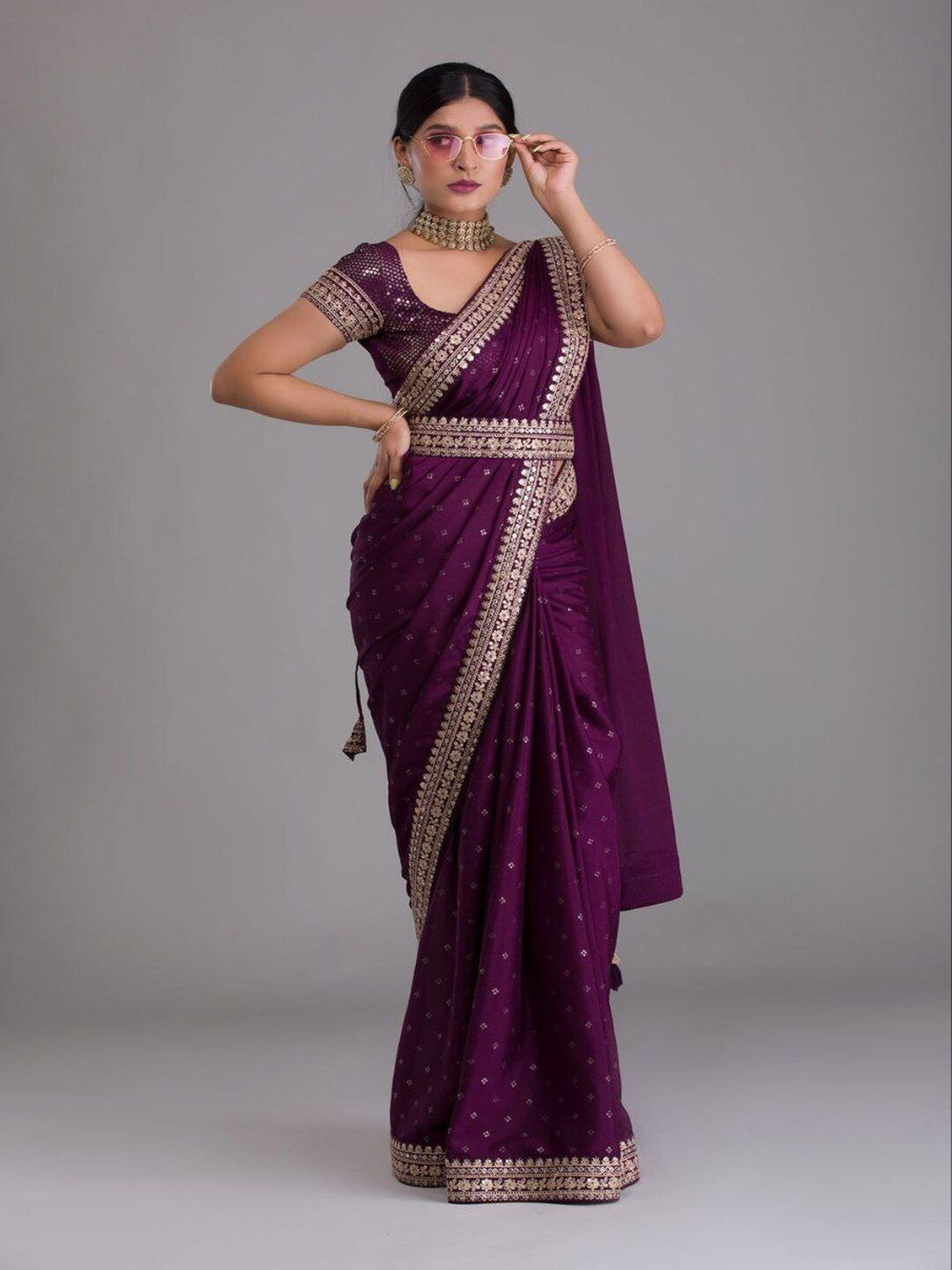 

Sanwariya Silk Embellished Sequinned Pure Georgette Saree, Burgundy