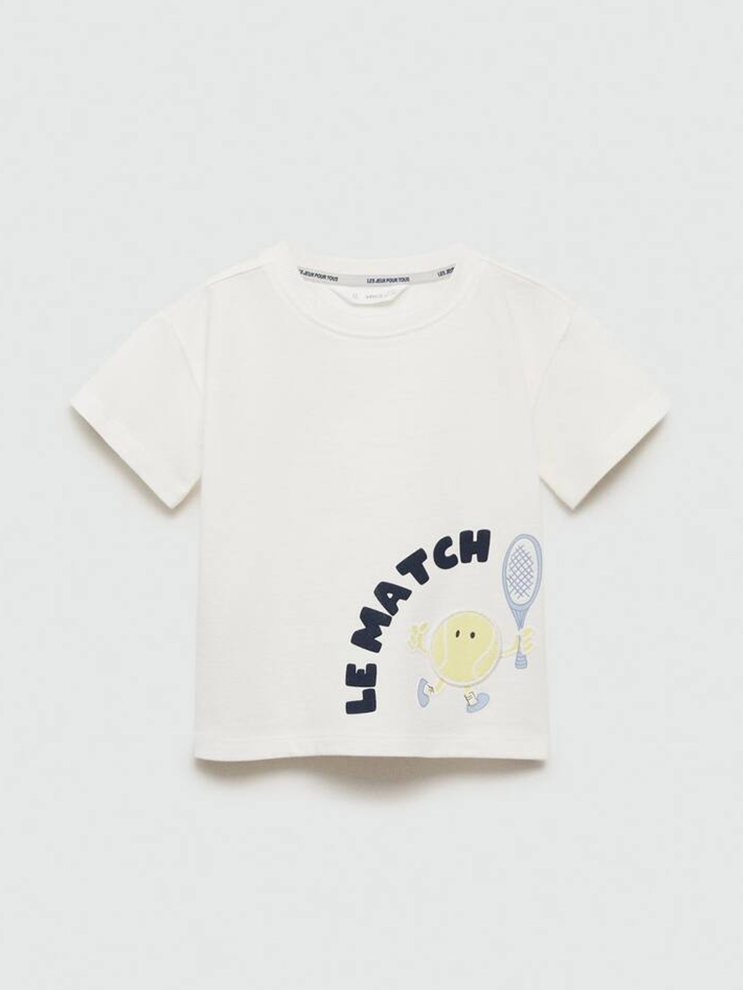 

Mango Kids Boys Pure Cotton Typography Printed Drop-Shoulder Sleeves T-shirt, Off white