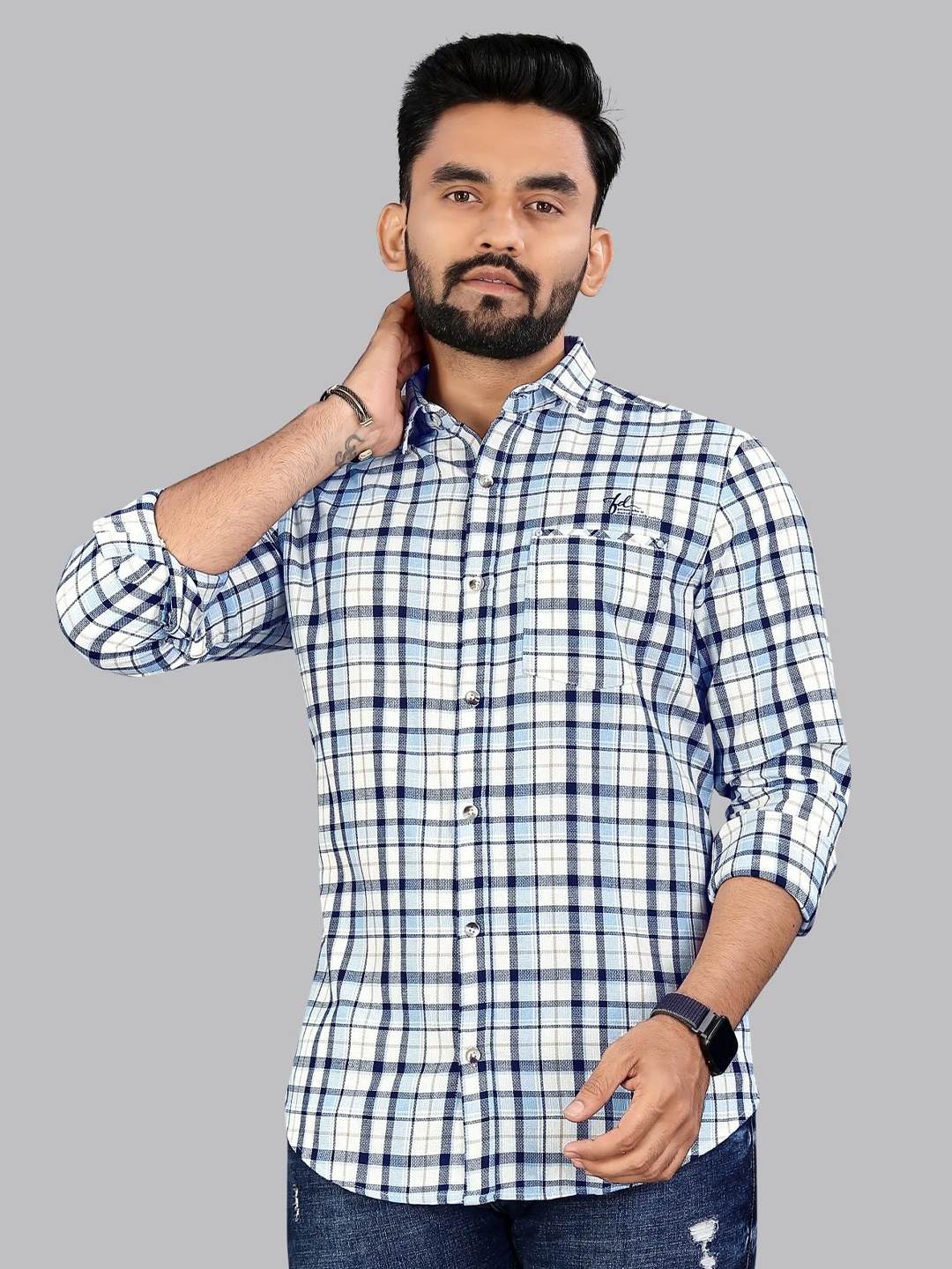 

ADWYN PETER Men Classic Opaque Checked Casual Shirt, Blue