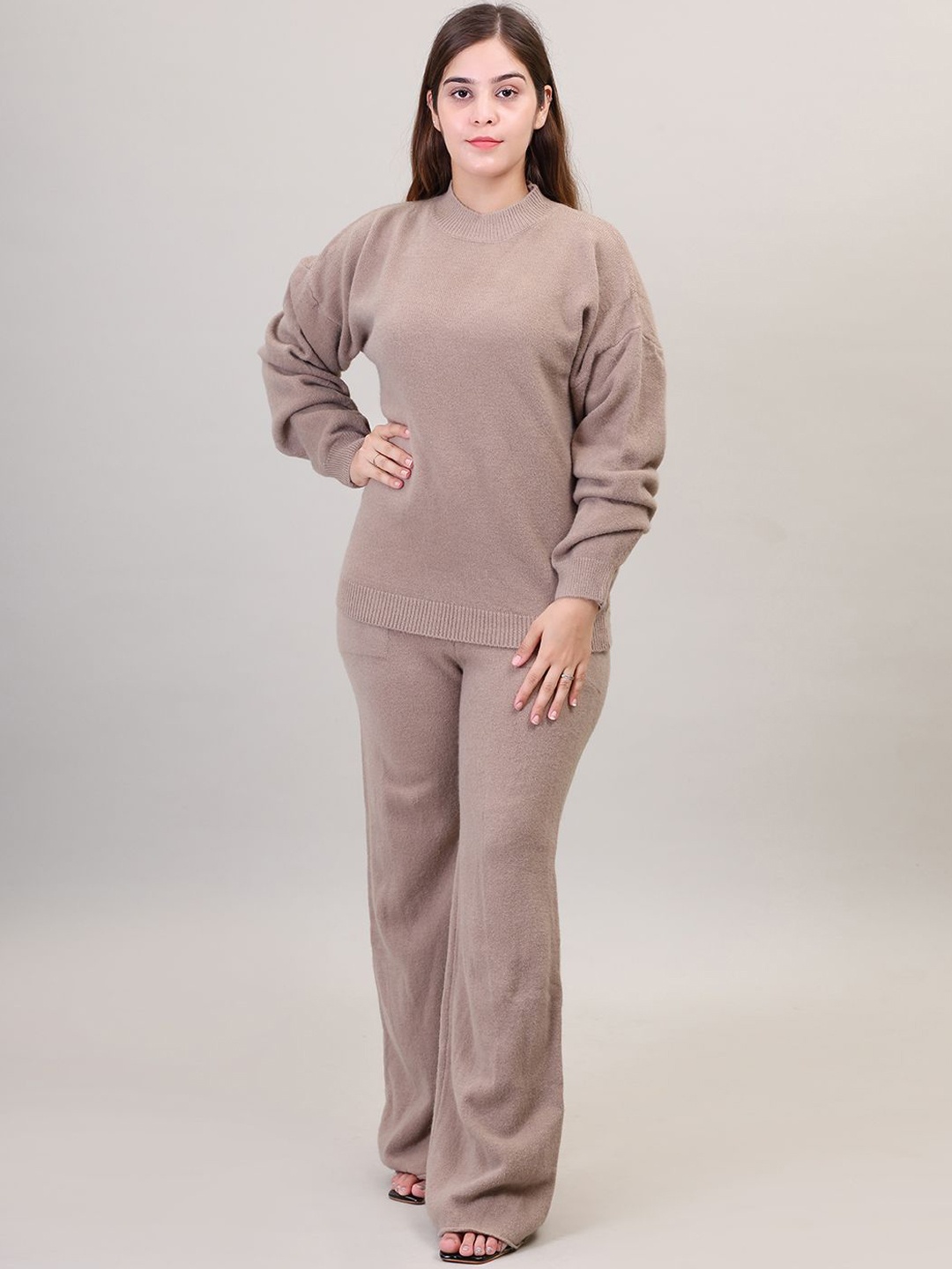 

Camey Woollen Sweater With Palazzo, Khaki