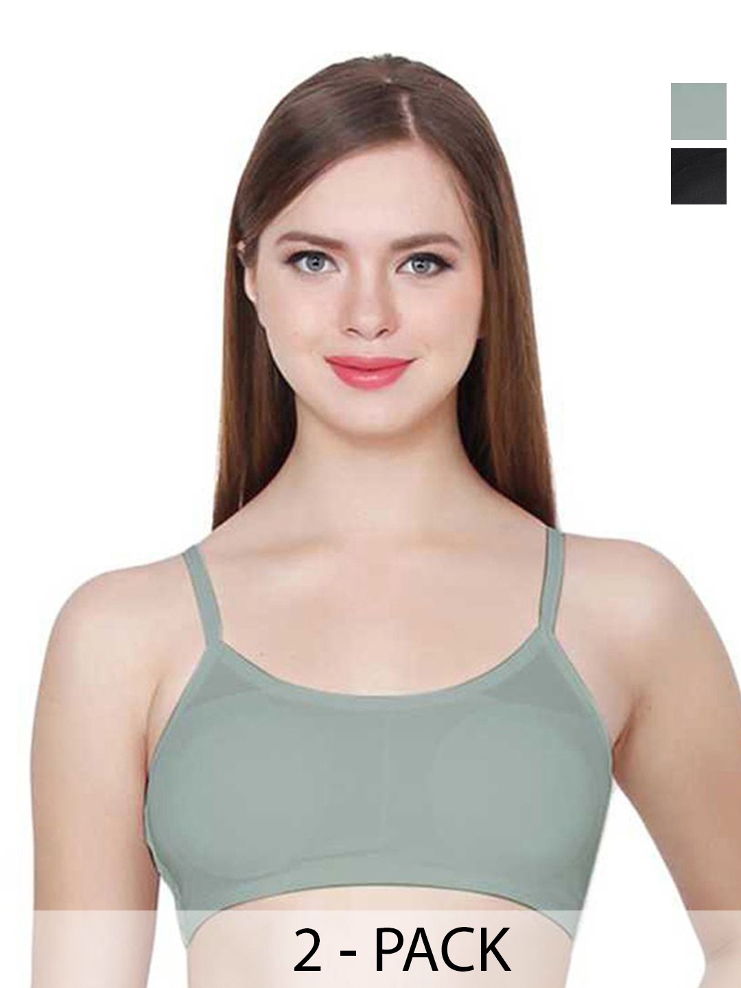 

ComfyStyle Pack Of 2 Solid Full Coverage Underwired Lightly Padded Cotton Sports Bra, Black