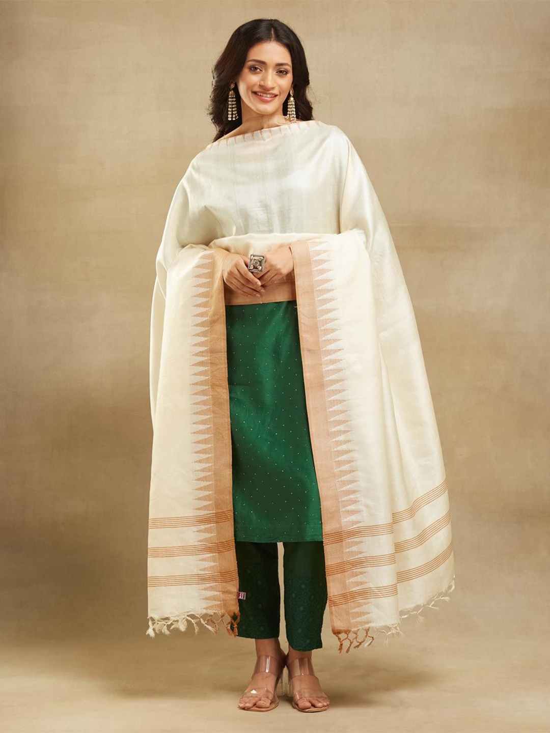 

Fabindia Geometric Woven Design Dupatta, White