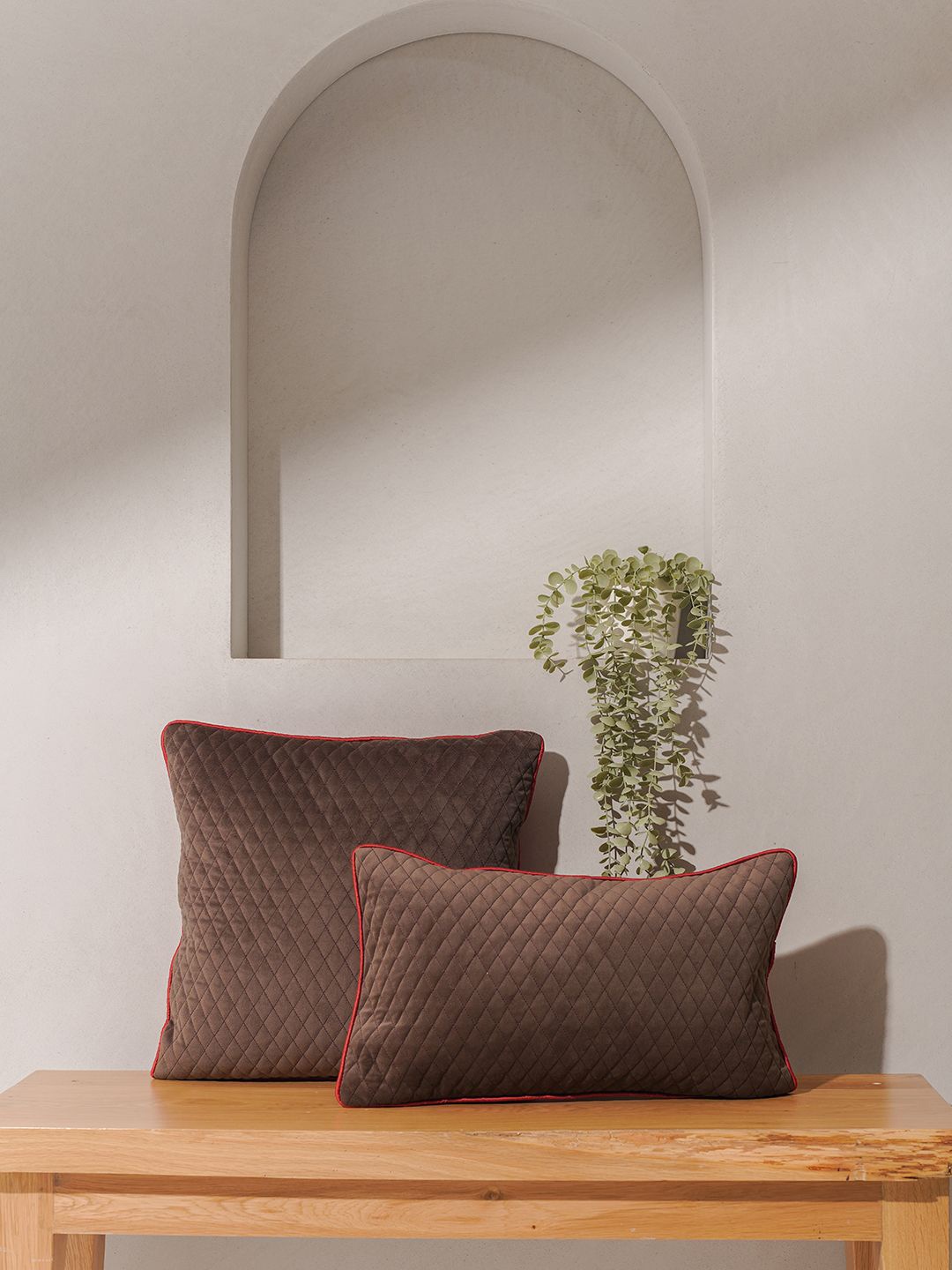 

India Circus by Krsnaa Mehta Grey & Bronze-Toned Geometric Velvet Square Cushion Covers